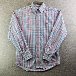Vineyard Vines Whale Shirt Mens S Blue Plaid Classic Fit Beach Preppy Yacht Boat